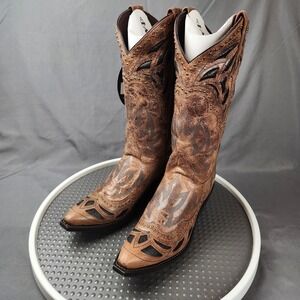 Laredo Boots Womens Size 11 Tan Infinity Snip Toe Western Cowgirl Studded 52423